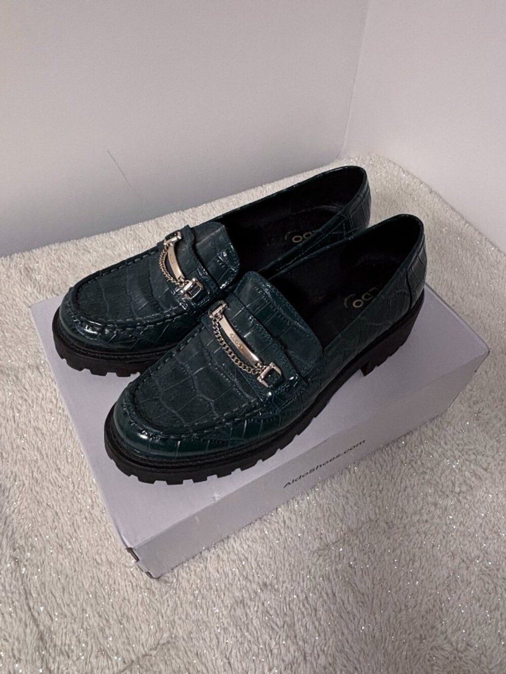 Aldo Dark Green Lug Sole Loafers Bigstep